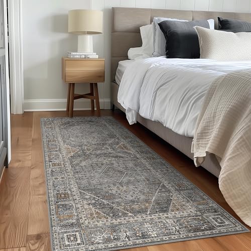 GENIMO 2x5 Non Slip Hallway Runner Rug, Machine Washable, Thin & Low Pile Lightweight for Kitchen, Laundry, Entryway, Bedroom & Living Room, Light Gray