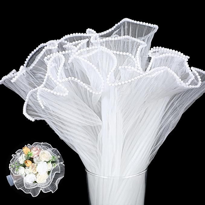 THE TRAIS Bouquet Wrapping Paper Yards Floral Wrapping Paper White Wrinkled Translucent Flower Wrap Pearl Edge Waterproof Mesh Paper for Florist Bouquets Gift Packaging Supplies(White)-picture-28