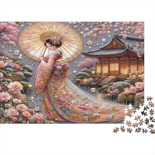 Geisha con Paraguas Papel Premium Cartón Reciclado Estimulante Descompresión Puzzle Arte Geisha Parasol Mujeres Hombres Regalos 38x26cm/1000pz