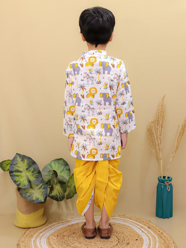 Image of superminis Boys Dhoti Kurta Set Cotton Animal Print Full Sleeves Ethnic Wear for Kids Boys | Kurta Dhoti for Baby Boy 0-3 Months to 8 Years | Traditional Dress for Festive