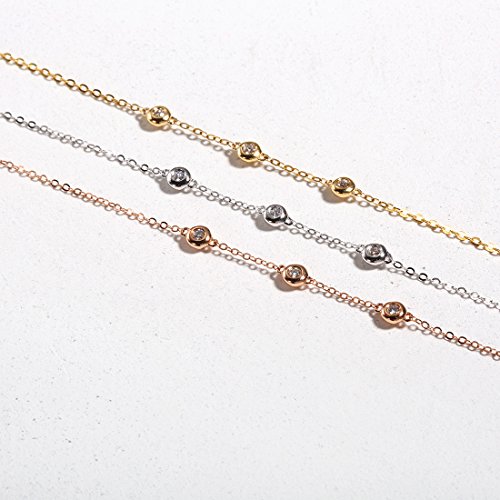 Carleen 18K Solid Rose Gold Three Round Dot 0.045 Ct Natural Genuine Diamond Bracelet Minimalist Dainty Delicate Fine Jewelry For Women Girls, Chain Length 6.7+1.2 Inch #TOP1