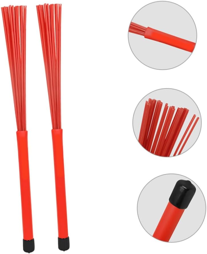 VICASKY 1pair Telescopic Drum Brushes for Percussion Instruments Steel Wire Drum Brushes for Jazz Comfortable Handle for Easy Use of Retractable Red
