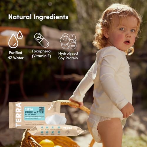 Image of Terra Organics Pure New Zealand Water Bamboo Baby Wipes, Biodegradable, Natural, 1 Pack of 70 Wipes