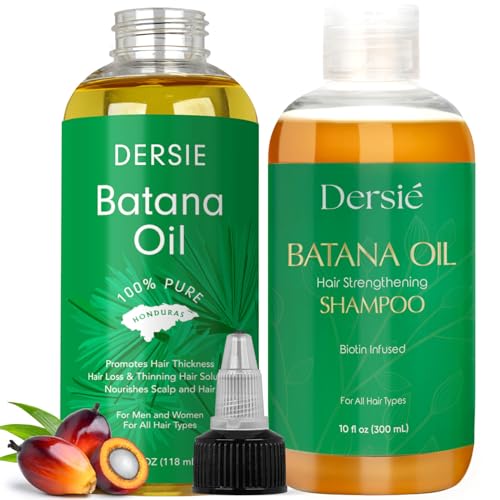 Image of Dersie Batana Oil Hair Care Routine Set - Foundational Oil & Shampoo Steps - 100% Pure & Sourced from Honduras - Nourishes Scalp - For Dry, Damaged, Curly, Coily & Straight Hair