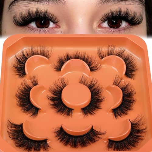 Fluffy False Eyelashes Cat Eye Faux Mink Lashes Strips 6D Thick Volume Fake Eyelashes Strips 18MM Wispy Lashes Long Mink Eyelashes 5 Pairs by Zegaine