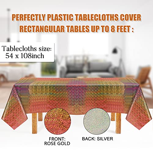 Image of 3 Pack Iridescent Tablecloth, 54 inch x 108 inch Birthday Party Table Cloths Iridescence Plastic Disposable Table Covers Iridescent Party Decorations, Birthday Decor Tablecloth for Buffet Table