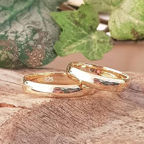 Ensemble de bagues de mariage de 4 mm, plaqué or 14 carats, ensemble de bagues de mariage assorties pour Couple, personnalisé, ensemble de bagues de mariage en argent pour hommes et femmes