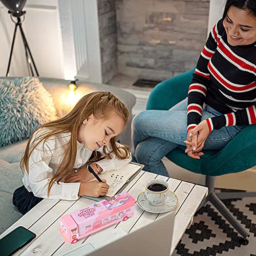 Image of Party Propz Pencil Box For Girls- Pack of 1 School Bus Pencil Box For Girls | School Bus Geometry Box | Kids Geometry Box | School Supplies For Girls Birthday | Return Gifts For Kids | Bus Compass Box