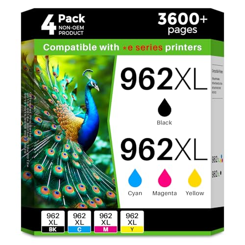 Q-image 962XL 962 Remanufactured Ink Cartridges Replacement for OfficeJet Pro 9015e 9018e 9025e 9010 9015 9018 9020 9025 9012e 9012 Series (Black, Cyan, Magenta, Yellow, 4 Combo Pack)