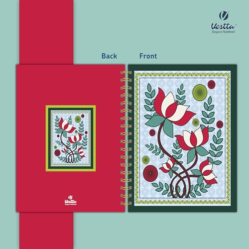 Image of VESTTA -ELEGANCE REDEFINED, B5, Hard Bound Notebook Diary, 7(L) X 9.75 (H) Inches, Gold Wiro Binding, Undated, 90 GSM paper, 192 Ruled Pages (Madhubani Folk Art Series 6)