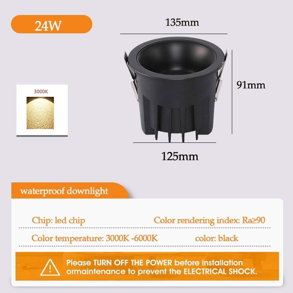 Kit di retrofit da Incasso a LED da 6 Pezzi Paralume Rotondo Nero da 31 Pollici faretto da Incasso a LED faretto da Doccia Impermeabile IP65 Luce da,24w-3000K