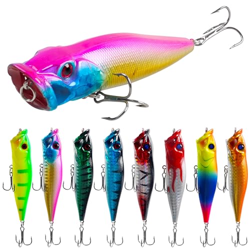Leurres de pêche truite et bar SILANON kit topwater popper 8 pièces eau douce et mer
