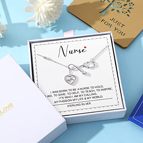 Sterling Silver Nurse Stethoscope Necklace - RN Nurse Graduation Jewelry Gifts Heartbeat Pendant2