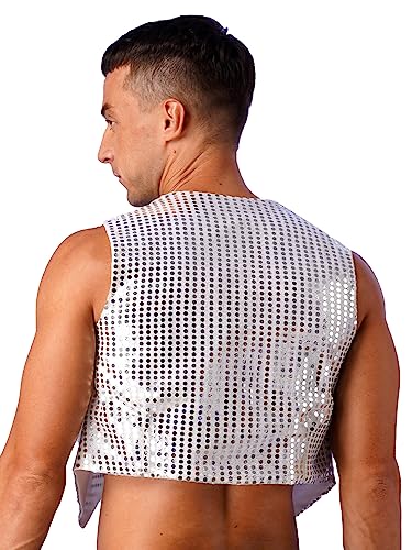 Jugaoge Men's Sequins Vest Top Shiny Party Nightclub Stylish Vest Waistcoat Party Dress Suit Vest4