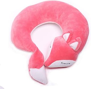 jidachuang Kids Travel Pillows Fox Neck Pillow Animal U-Shaped Plush Fur Warm Cartoon Comfortable Luggage Pillow for Airplanes Planes Car Train (Pink)