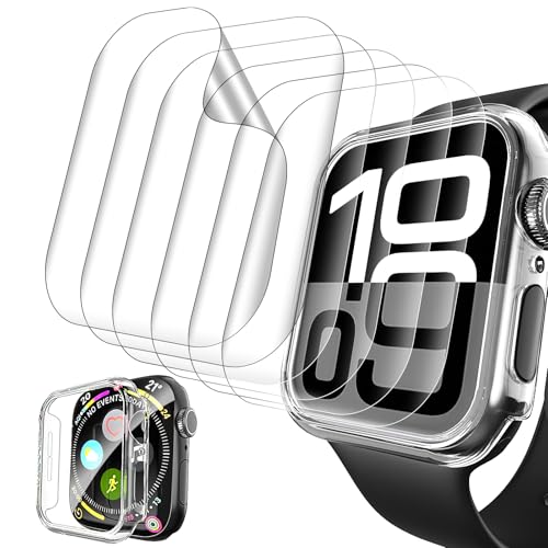 XIJEF 6 Packs Screen Protector for Apple Watch Series 10 42mm, Upgrade Flexible TPU Film for iWatch S10, with iWatch Replacement Protection Cover, HD Clear, Anti Scratch 0 Bubble, HD Touch Sensitive