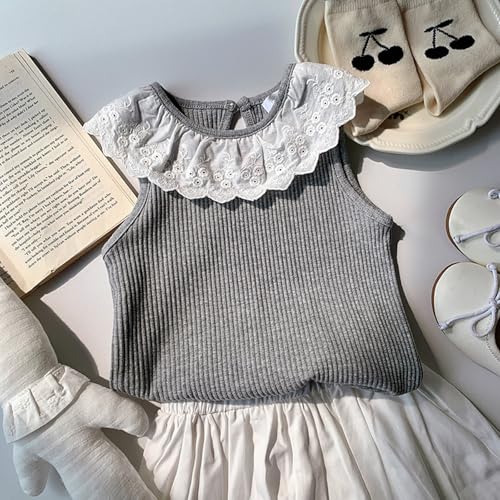 Toddler Girls Tank Tops Soft Ribbed Lace Ruffle Sleeveless T-Shirt Baby Girls Summer Tops Tees 12Months-8Years2