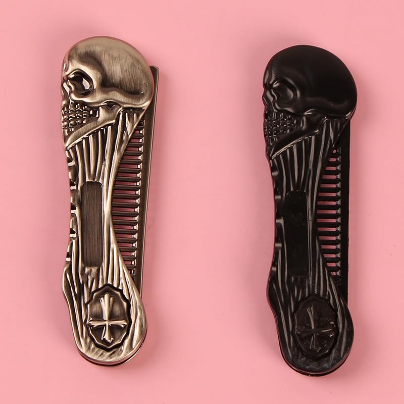 2 peines plegables de bolsillo estilo calavera miniatura 6