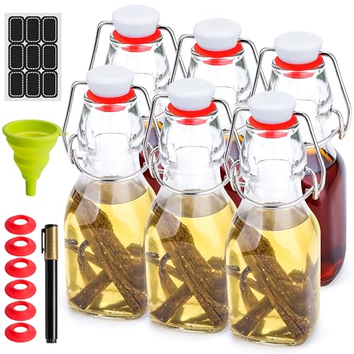 Image of WILLDAN 4oz-6 Pack Swing Top Glass Bottles - Flip Top Brewing Bottles For Kombucha, Kefir, Vanilla Extract, Mead, Vinegar, Beer- Airtight Stopper Lids - Comes With Extra Gaskets, Funnel and Labels