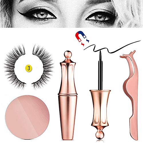 Delineador de ojos magnético con pestañas y pinzas magnéticas 3D, Foonee negro impermeable magnético delineador de ojos líquido para uso con pestañas postizas magnéticas