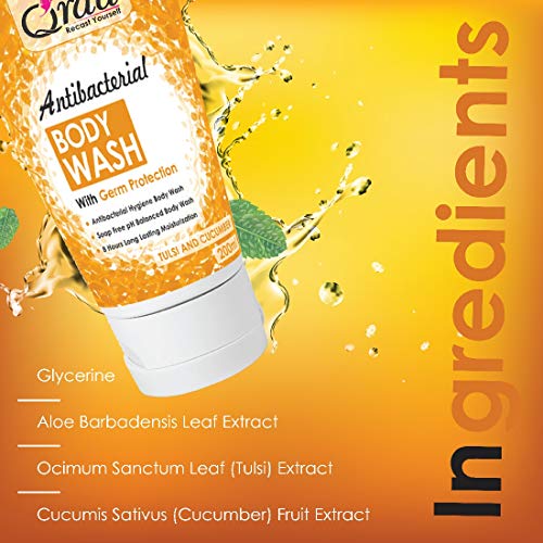 Qraa Antibacterial Body Wash With Goodness Of Tulsi & Cucumber, Germ