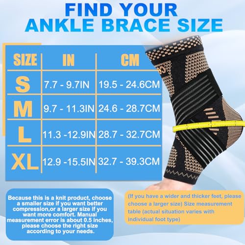 Image of LISEPWU Copper Ankle Brace with Adjustable Compression Bandage, Ankle Support Compression Sleeve for Men & Women, for Foot Pain, Sprained Recovery, Achilles Tendonitis, Sports Protection(Black XL)