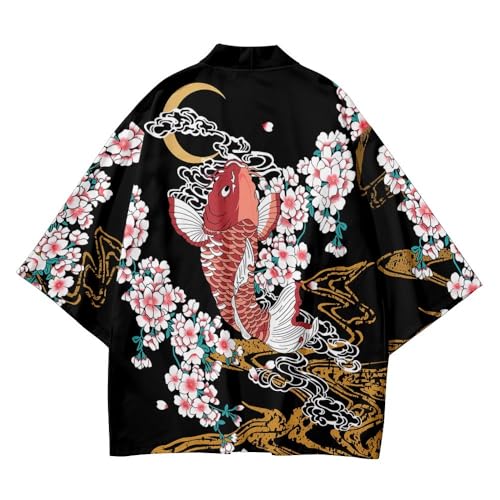 Image of LAI MENG FIVE CATS Women's Floral Print Loose Blouse Japanese Kimono Tops | Puff Sleeve,Cover up Top,Casual Cute Tops,Summer Cardigans 2026