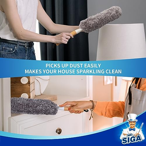 Miniatura 4 de Mr.Siga Plumero De Microfibra Sin Pelusa, Plumero Lavable Y Reutilizable Con Mango De Bambú Y Cabezal Reemplazable, Plumero Para La Limpieza Del Hogar