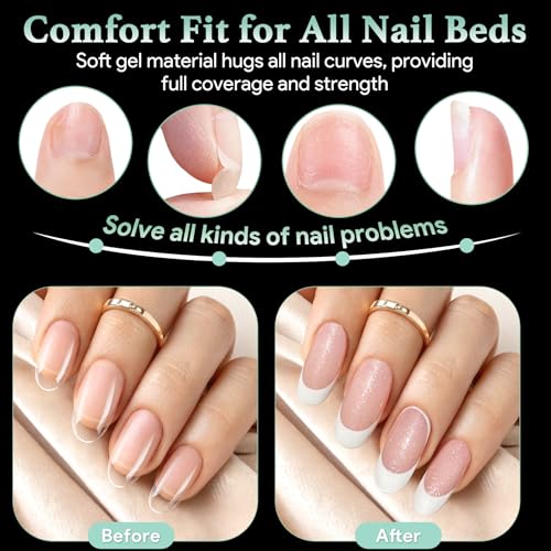Image of Leykosh Medium Round Nail Tips - 15 Sizes 330PCS Soft Gel Fake Nails, Half Matte Full Cover Pre-Shaped Clear Press On Acrylic Nails No C Curve Gift for Extension, DIY Home Manicure Beauty Gifts