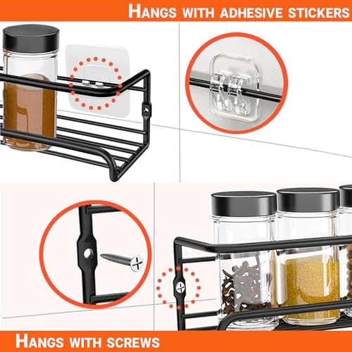 Spice racks Organiser 4 Tier Metal Wall Mounted kitchen Spice shelf for Kitchen&inside cupboard Spice Jars and Condiments tidy Storage (Black) - Image 6