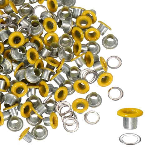 YELARXI Grommets Kit, Metal Eyelets, Grommet Eyelets Kit with Washers 3mm 1/8" Round Inner Hole Fitting for (Fabric/Shoes/Clothes/DIY Crafts/Bag/Belt) 250 Set & Yellow