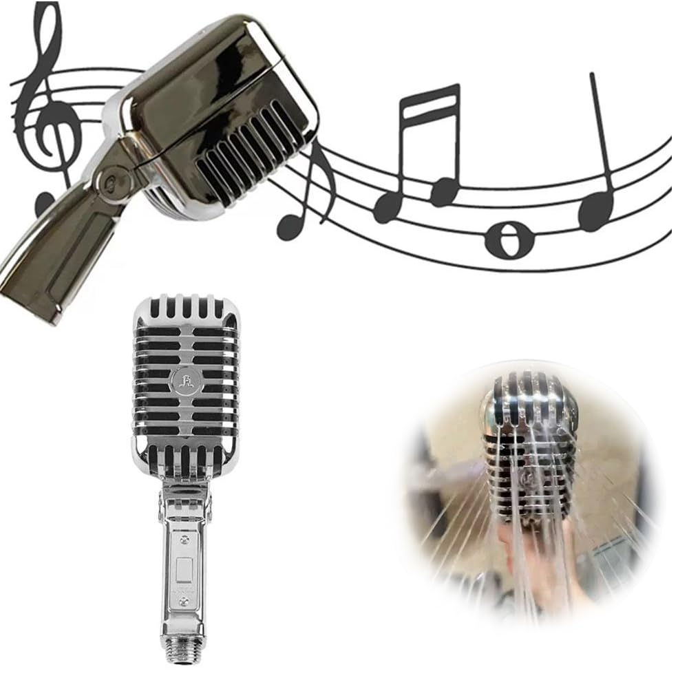 Soffione Doccia con Microfono da Cantante - Doccia a Pioggia ad Alta Pressione con Testa a Forma di Microfono Portatile