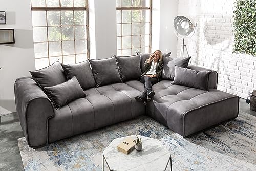 Riess Ambiente Modernes XXL Ecksofa Clan 319cm anthrazit Samt inkl. Kissen Sofa Eckcouch Nosagfederung Ottomane beidseitig aufbaubar – Bild 3