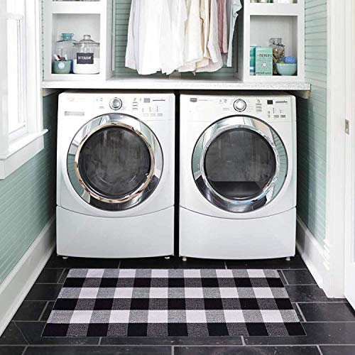 Yhouse Buffalo Plaid Rug Cotton Front Door Mat Outdoor Doormat Washable Checkered Rugs Indoor/Outdoor Welcome Mat For Layered Mat Porch/Kitchen/Farmhouse/Entry(23.6“X51.2“, Black And White Plaid) #TOP4