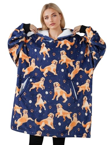 Huglanket Golden Retriever Gifts for Women Men, Blanket Hoodie Gifts for Dog Mom Dog Dad on Birthday, Christmas, One Size, Dark Blue, One size
