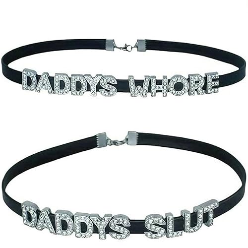 2PCS DADDY'S Choker Necklaces,Rhinestone Chokers Matching Daddy Lingerie For Lover's Costume,Sexy Dad Collar For Women Honey Princess,Faux PU Leather Daddy's Clothes Accessories Jewelry
