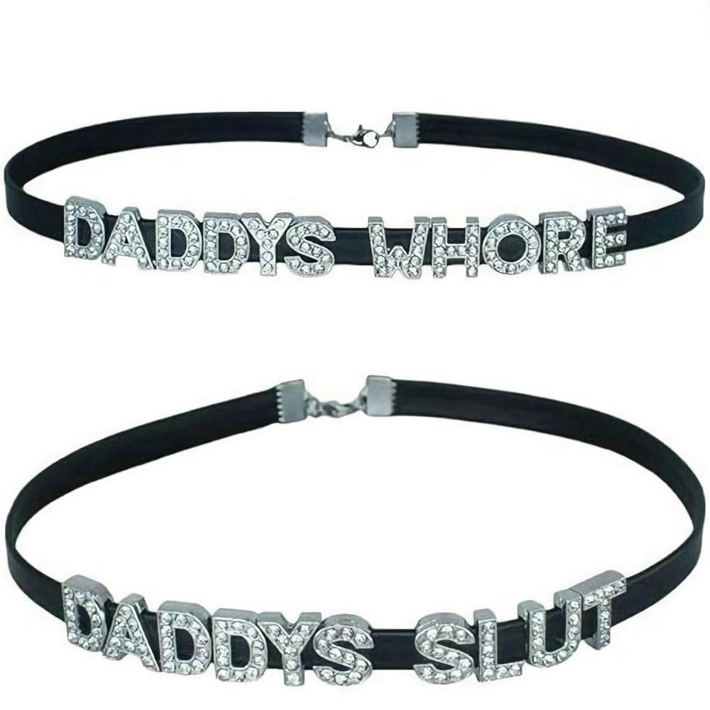 2pcs Daddys Choker Necklaces Rhinestone Chokers Matching Daddy