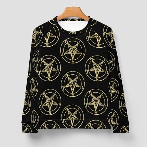Gold Baphomet Inverted Pentacle Pewter Satanic Goat Men's Crewneck Sweatshirt Pullover Long Sleeve Casual Tops3