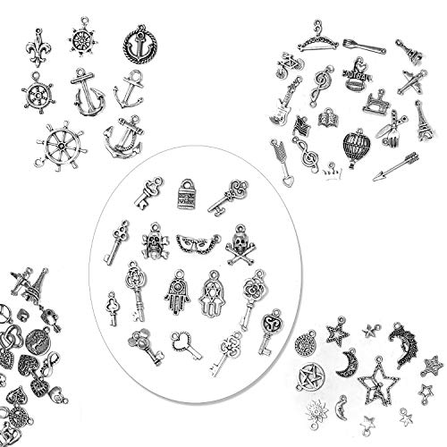 JIALEEY 200 PCS Wholesale Bulk Lots Jewelry Making Charms Mixed Smooth Tibetan Silver Metal Charms Pendants DIY for Necklace Bracelet Jewelry Making and Crafting - Thumbnail 4