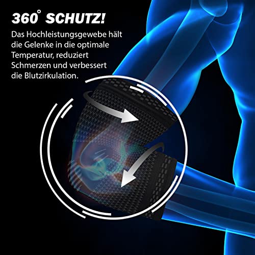 POWERLIX Ellenbogenbandage 2 Stücke, Kompression Ellenbogen Bandage für Damen & Herren, für Tennisarm, Golferarm, Sport, Arthritis, Sehnenentzündung, Gelenkschmerzen, Schwarz, L