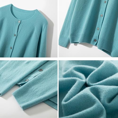 Image of Women's 100% Merino Wool Crew Neck Cardigan Lightweight Sweaters