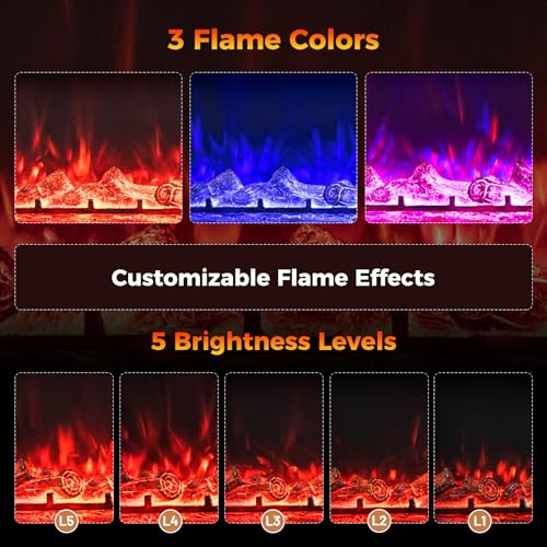 TANGZON Recessed Electric Fireplace, Wall Mounted Freestanding Fire Heater with Flame Colors, Brightness, Remote Control & Thermostat - Image 3