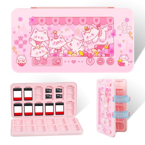 FlyingMage 24 Switch Game Card Case for Nintendo Switch 2/OLED/Lite, Cute Kitty Switch Game Holder Cartridge Case for 24 Slots and 48 SD Card Storage, Switch 2 Compact Card Holder, Cat Claw Machine