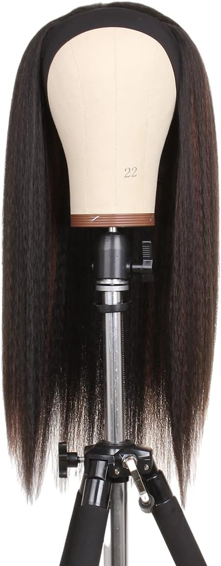 Xtrend 22 Inch Kinky Straight Yaki Headband Wig Long Straight Yaki Synthetic Black Mixed Brown Hair Natural Looking Headband Attached Glueless Wigs Easy to Wear for Black Women 1B30# - Image 3