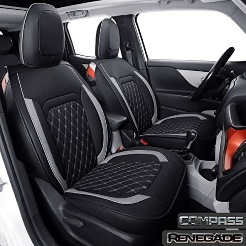Luckyman Club Seat Covers Fit For 2017-2023 Compass And 2015-2023 Renegade With Water Proof Faux Leather (Black&Gray) #TOP12