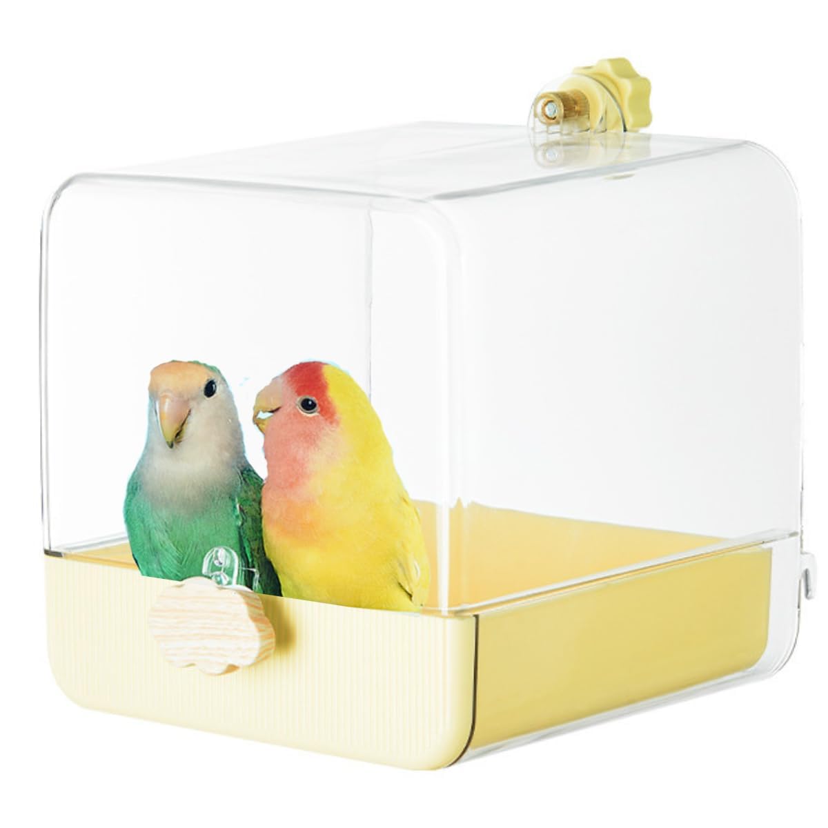 Copfeu Bird Bath for Cage, Cleaning Pet Supplies Cockatiel Bird Clear Spacious Bathtub with Bottom Drawer for Parrots Parakeets, Conures, Quakers, Portable Shower for Most Birdcage (Yellow)