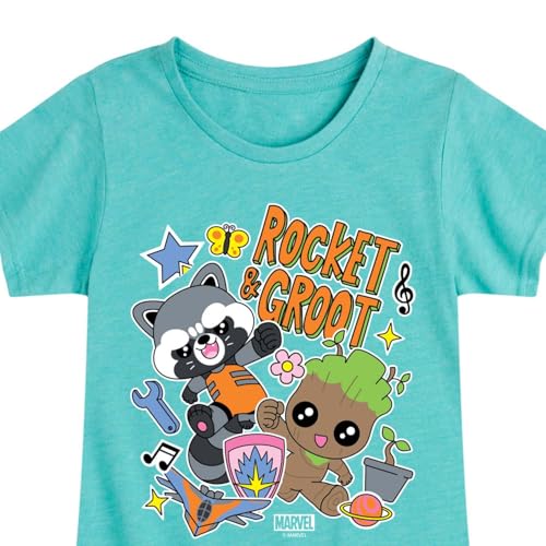 Marvel Guardians of The Galaxy - Groot and Rocket Stickers - Toddler and Youth Girls Fitted Short Sleeve Graphic T-Shirt3