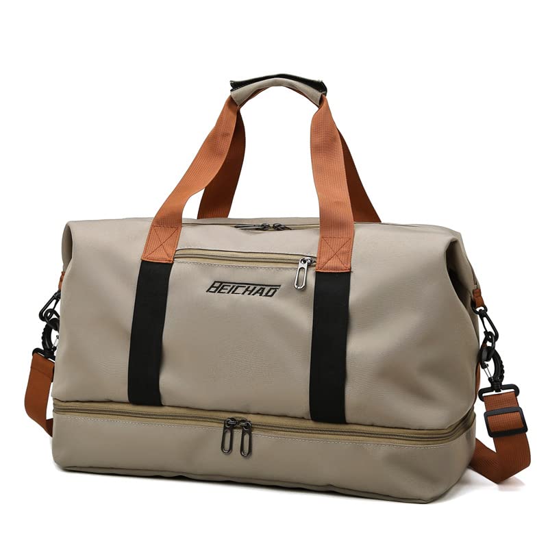 Recopilación de Maleta de viaje - los preferidos. 50 JeeLeeko Maleta Deportiva Bolsa para gym Diseño de Separación Húmedo y Seco Bolsa de viaje con ompartimento para Zapatos, para Hombres y Mujeres moda impermeable(Caqui)
