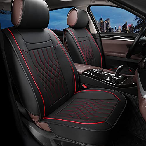 Sanwom Leather Car Seat Covers Full Set - Universal 5 Pcs Waterproof Vehicle Cushion, Leatherette Automotive Seat Protector Accessories For Most Suv Sedan Pick-Up Truck Such Honda Ford, Black & Red #TOP3