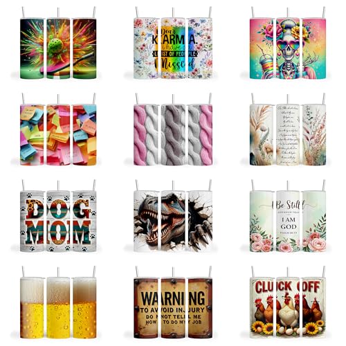 50 pc. Bundle Variety Pack, Tumbler Sublimation Wrap, Tumbler Transfer, Ready to Press Sublimation Transfer - 20 oz Straight Tumbler, Skinny Tumbler -RTP. 304